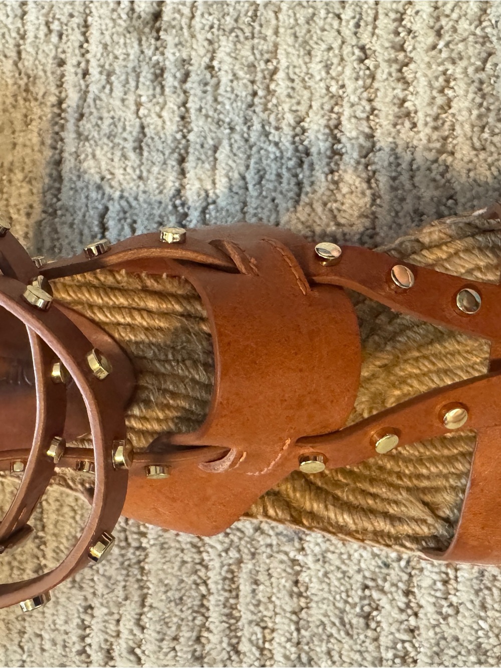 Jimmy Choo Gold Studded Brown Leather Espadrille Wedge Sandals 41 // 9.5 / 10 - Picture 7 of 10